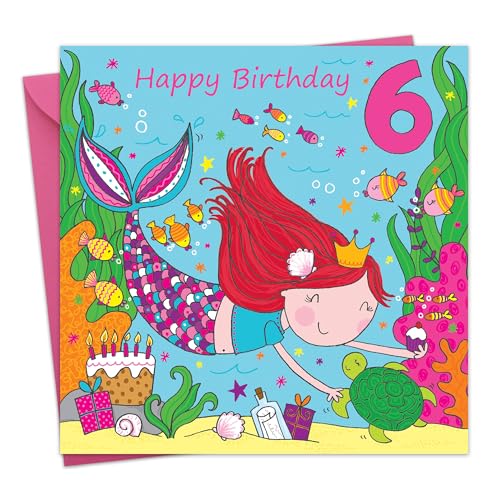 Twizler Mermaid 6th Birthday Card Girl's Birthday Card - Age 6 Greeting Card for Daughter, Granddaughter, Sister etc. - Image 1