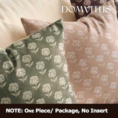 DOMVITUS Floral Pillow Covers 20x20 Throw Pillow Covers Decorative Farmhouse Block Floral Print Vintage Pillow Cover for Living Room Couch Bed, Dusty Green, 1PC - Image 5
