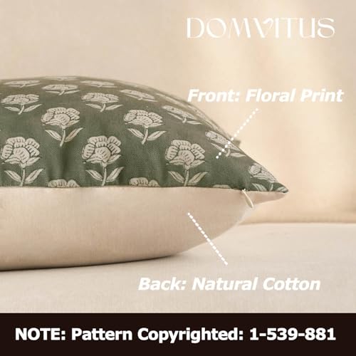 DOMVITUS Floral Pillow Covers 20x20 Throw Pillow Covers Decorative Farmhouse Block Floral Print Vintage Pillow Cover for Living Room Couch Bed, Dusty Green, 1PC - Image 2