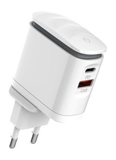 إل دينو LDNIO A2423C شاحن حائط سريع بقابس أوروبي مع كابل من النوع C إلى Lightning ومصباح LED ليلي 25 وات - أبيض  - Image 2