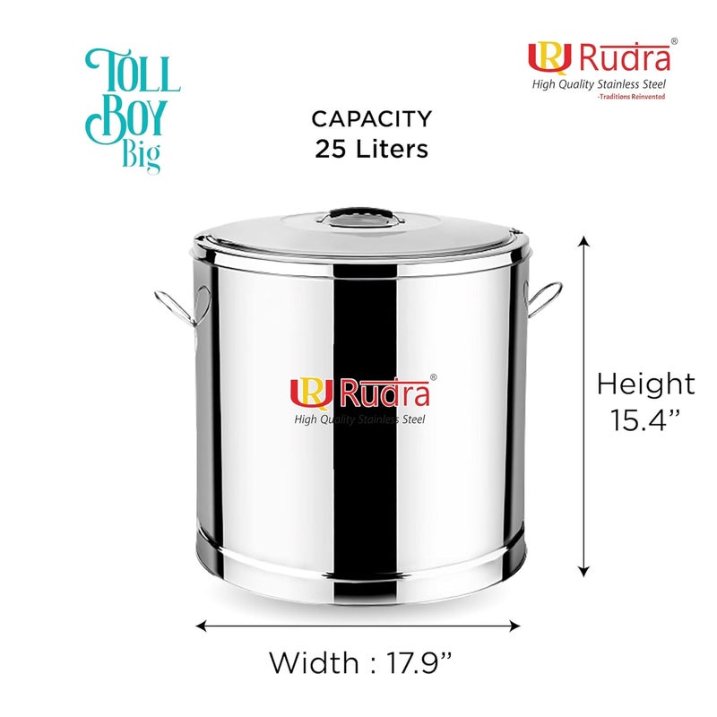 Rudra Stainless Steel Toll Boy Big Stainless Steel Traditional Hot Pot Puff Insulated Hot Cold Container Casserole with Side Handles Silver 25 litres - Image 2