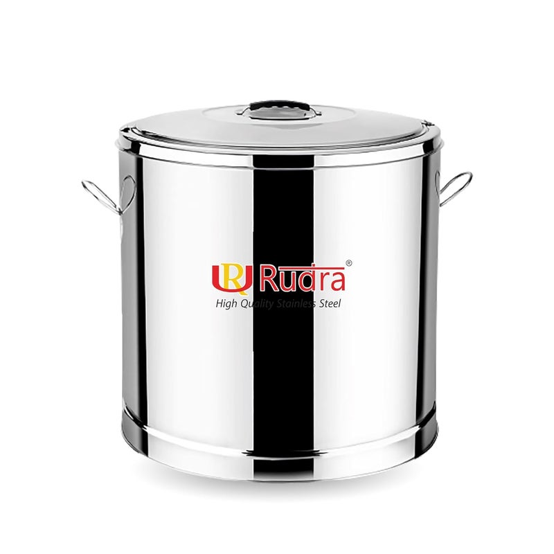 Rudra Stainless Steel Toll Boy Big Stainless Steel Traditional Hot Pot Puff Insulated Hot Cold Container Casserole with Side Handles Silver 25 litres - Image 1