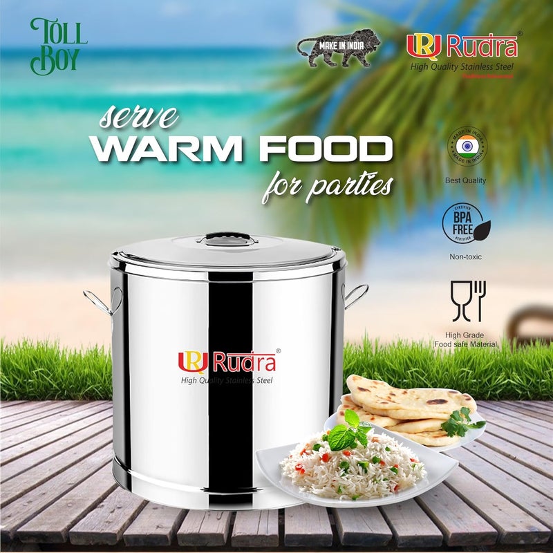Rudra Stainless Steel Toll Boy Big Stainless Steel Traditional Hot Pot Puff Insulated Hot Cold Container Casserole with Side Handles Silver 25 litres - Image 5