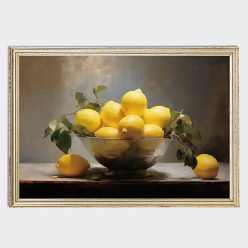 Wallvelart Vintage Lemon Wall Art French Country Still Life Print Canvas Painting Yellow Fruit Pictures Artwork for Wall Antique 16x24inch No Frame - Image 1