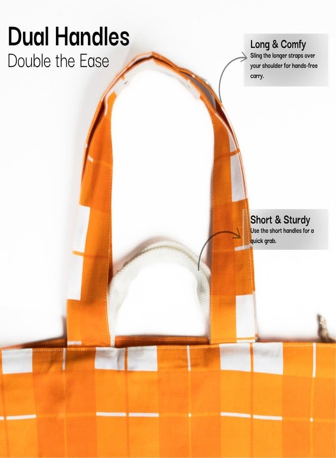 Salt Earth Large Beach Bag for Women, Extra Large Travel Tote With Pockets, Weekender Tote Bag For Women, Oversized Carry, Canvas Multi Purpose - Mommy, Gym, Travel, Pool and Beach -Orange Plaid (M) - Image 3