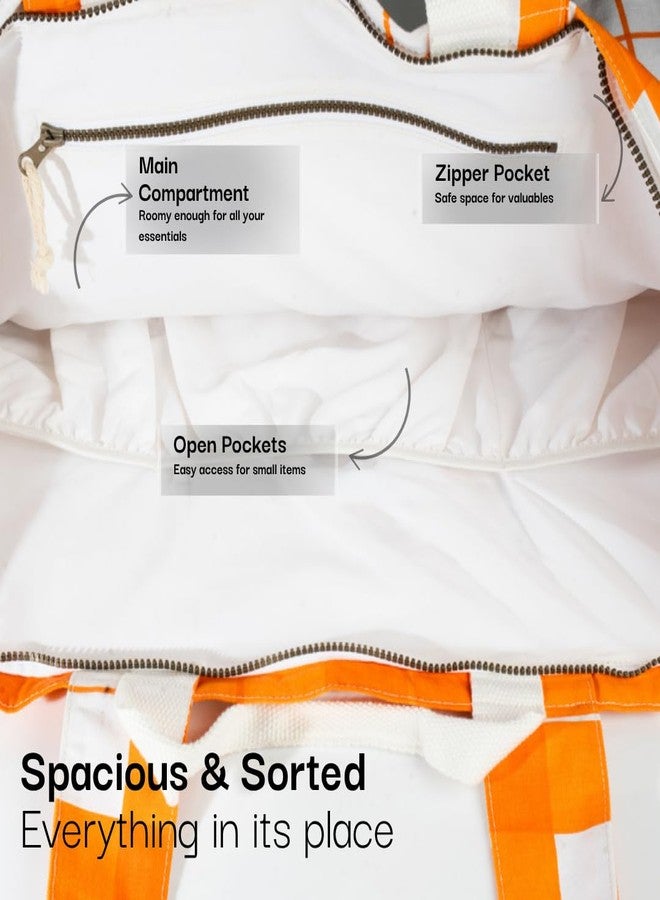 Salt Earth Large Beach Bag for Women, Extra Large Travel Tote With Pockets, Weekender Tote Bag For Women, Oversized Carry, Canvas Multi Purpose - Mommy, Gym, Travel, Pool and Beach -Orange Plaid (M) - Image 4