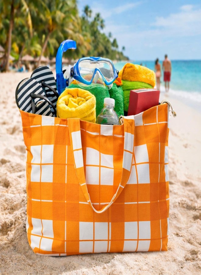 Salt Earth Large Beach Bag for Women, Extra Large Travel Tote With Pockets, Weekender Tote Bag For Women, Oversized Carry, Canvas Multi Purpose - Mommy, Gym, Travel, Pool and Beach -Orange Plaid (M) - Image 2