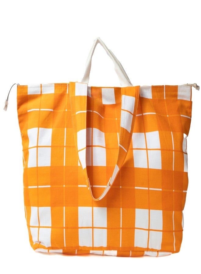 Salt Earth Large Beach Bag for Women, Extra Large Travel Tote With Pockets, Weekender Tote Bag For Women, Oversized Carry, Canvas Multi Purpose - Mommy, Gym, Travel, Pool and Beach -Orange Plaid (M) - Image 1