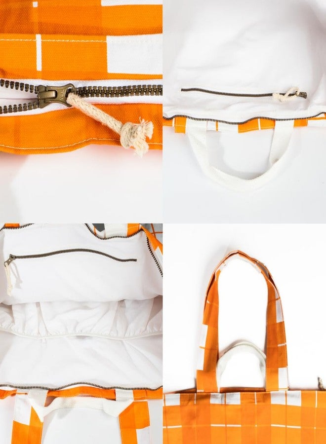 Salt Earth Large Beach Bag for Women, Extra Large Travel Tote With Pockets, Weekender Tote Bag For Women, Oversized Carry, Canvas Multi Purpose - Mommy, Gym, Travel, Pool and Beach -Orange Plaid (M) - Image 5