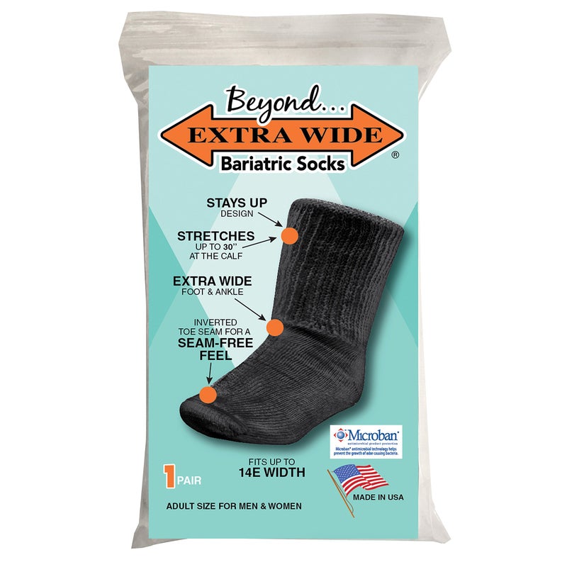 Extra Wide Bariatric Sock for Extreme Lymphedema Calf stretches to 30" (Black) - Image 1