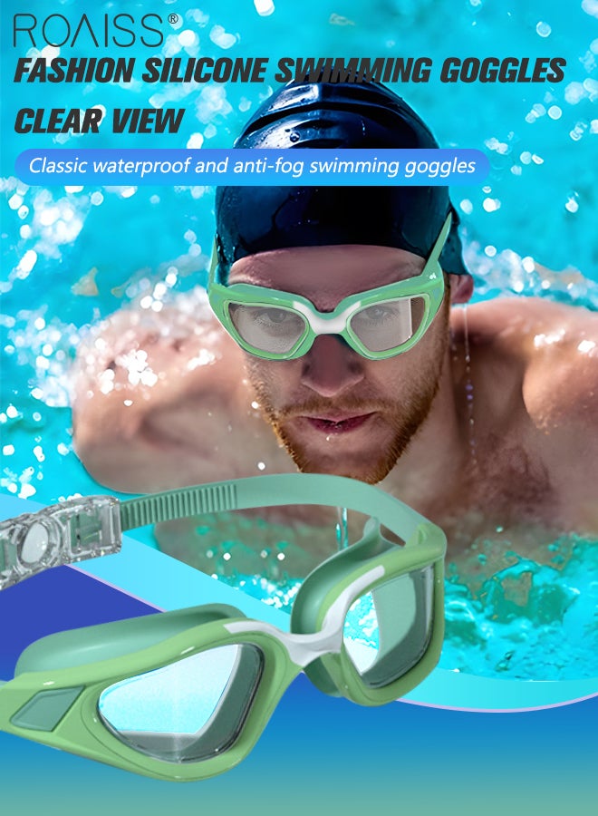 roaiss Swim Goggles for Men Women with Soft Silicone Gasket, Anti-fog No Leaking Clear Vision Pool Goggles, Adjustable Swim Gear Fashion Swimming Glasses, Green - Image 1