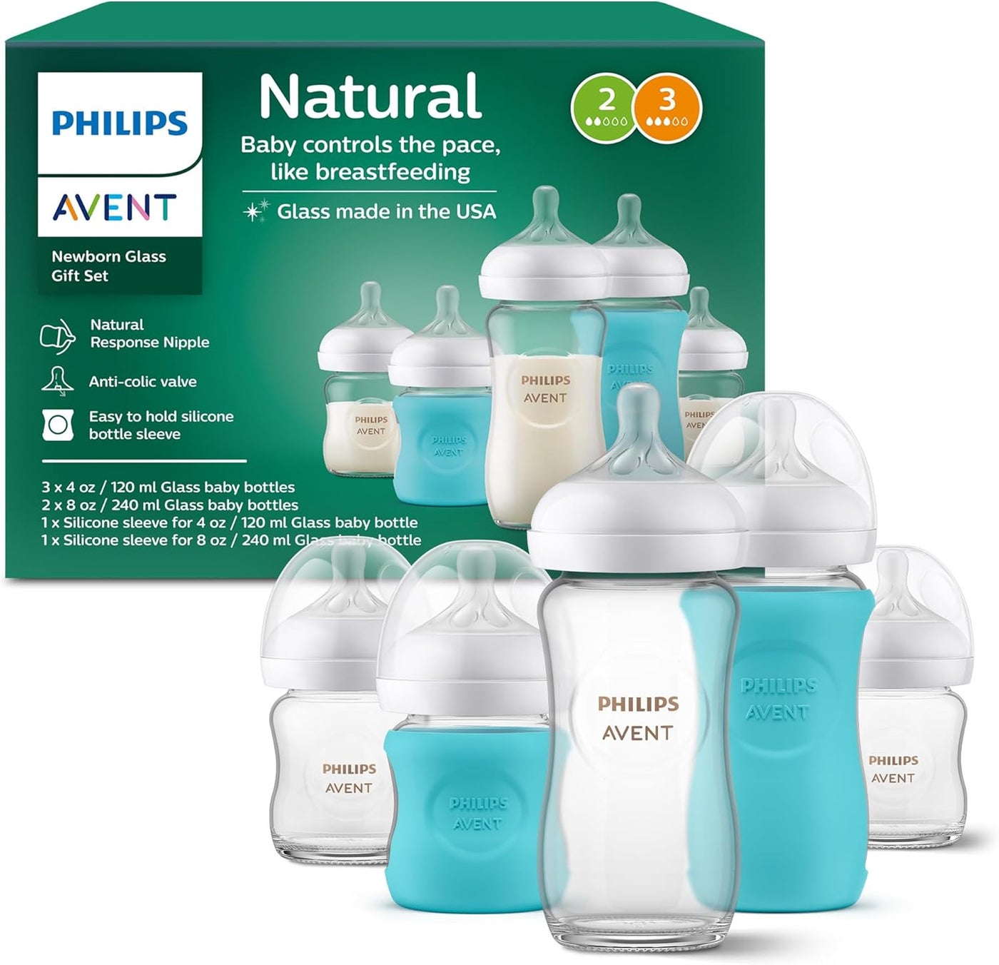 AVENT Glass Natural Bottle with Natural Response, Baby Gift Set