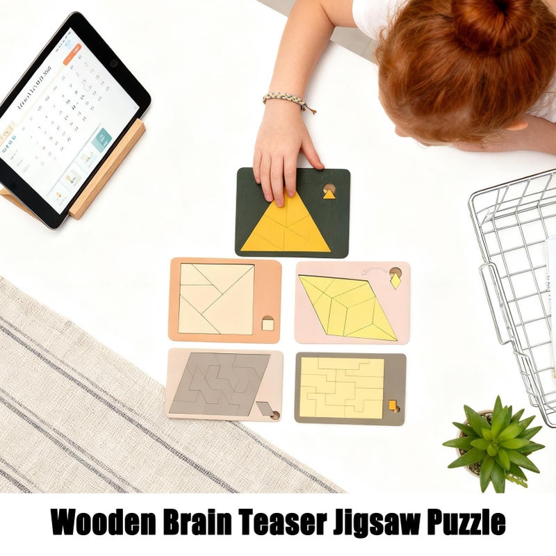 لغز تانغرام الخشبي للكبار والأطفال لعبة تحدي دماغية تعليمية هندسية - Image 3