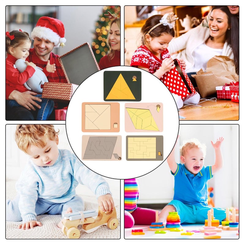لغز تانغرام الخشبي للكبار والأطفال لعبة تحدي دماغية تعليمية هندسية - Image 5