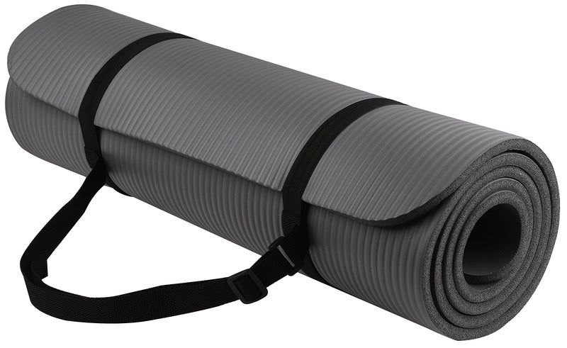 BalanceFrom AllPurpose 12Inch Extra Thick High Density AntiTear Exercise Yoga Mat with Carrying Strap and Yoga Blocks Gray