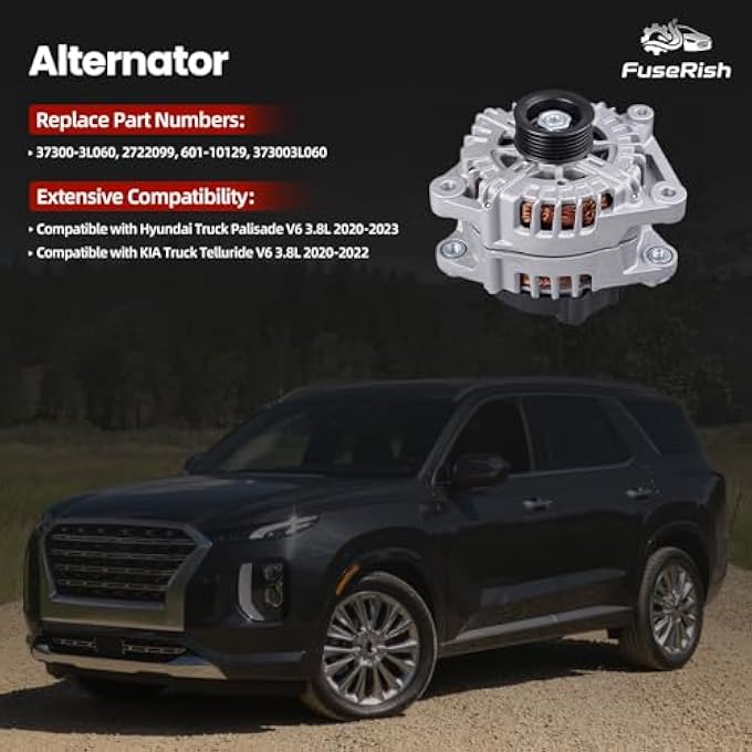 FuseRish 37300-3L060 Alternator 180Amp Compatible with Hyundai Palisade 2020-2023 3.8L, Compatible with KIA Telluride 2020-2022 3.8L Replace Number: 2722099, 601-10129, 373003L060 - Image 2