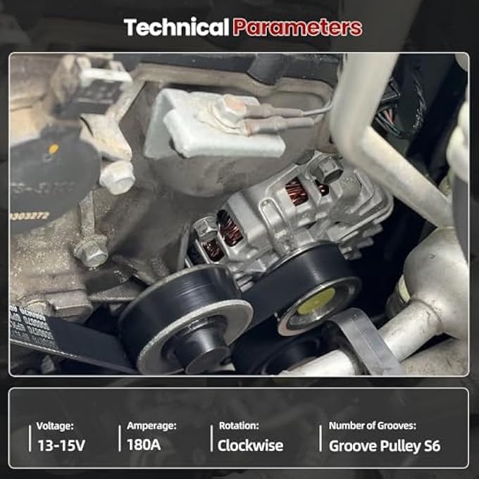 FuseRish 37300-3L060 Alternator 180Amp Compatible with Hyundai Palisade 2020-2023 3.8L, Compatible with KIA Telluride 2020-2022 3.8L Replace Number: 2722099, 601-10129, 373003L060 - Image 3