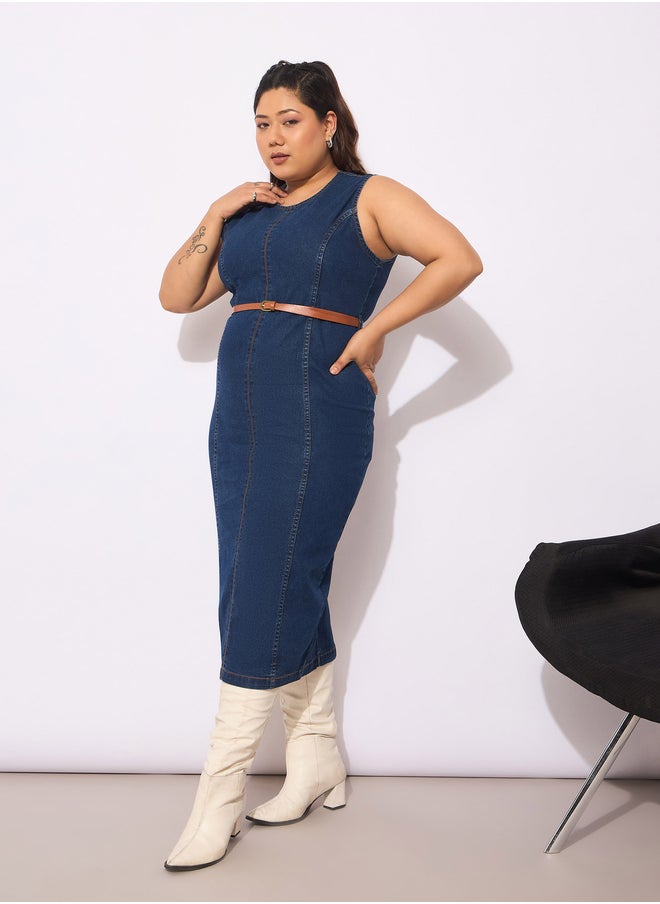SASSAFRAS Denim Fitted Midi Dress  - Image 3