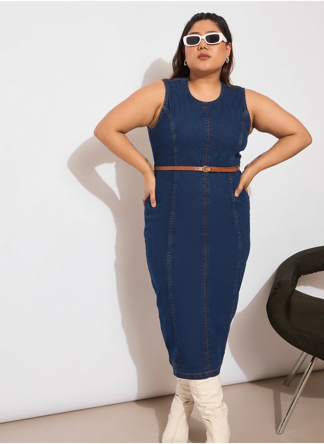 SASSAFRAS Denim Fitted Midi Dress  - Image 1