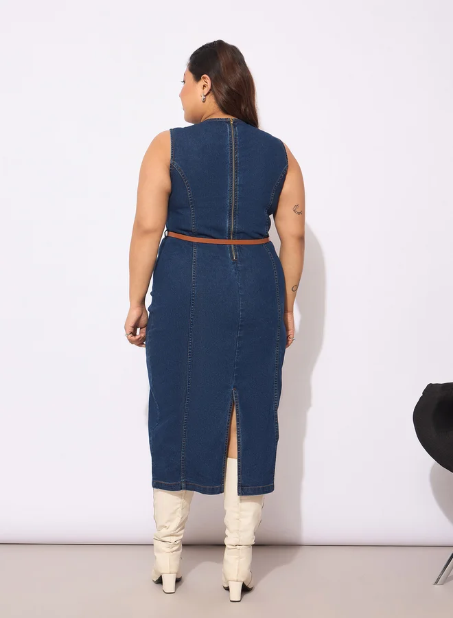 SASSAFRAS Denim Fitted Midi Dress