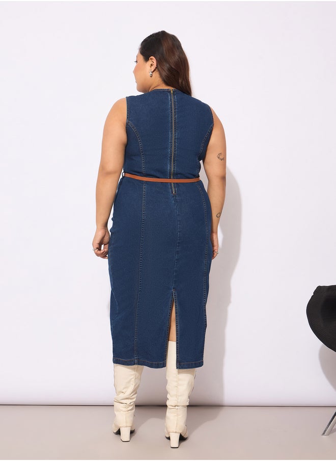 SASSAFRAS Denim Fitted Midi Dress  - Image 5