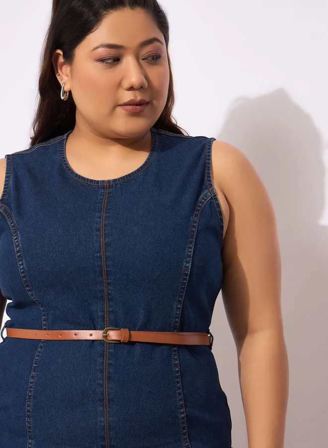 SASSAFRAS Denim Fitted Midi Dress