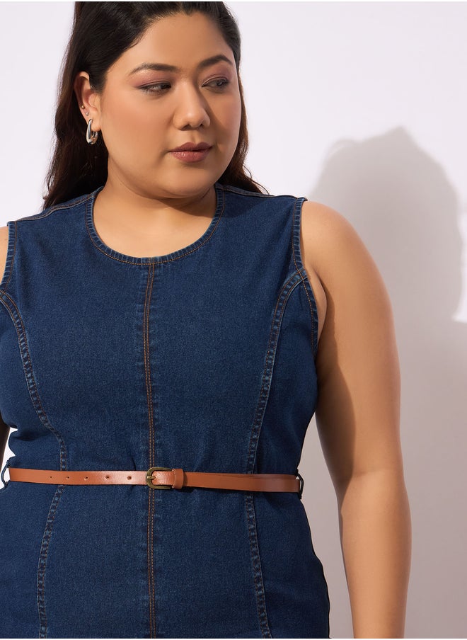 SASSAFRAS Denim Fitted Midi Dress  - Image 4