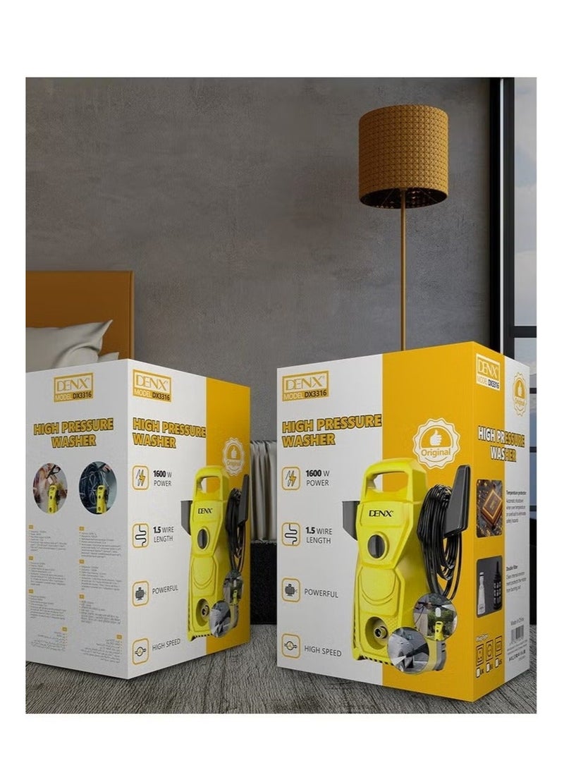 دينكس غسالة ضغط كهربائية محمولة قوية 1600 واط – جهاز تنظيف للسيارات، المنزل والحديقة مع مسدس رش، خرطوم 1.5 متر، خزان صابون وإبرة تنظيف - Image 3