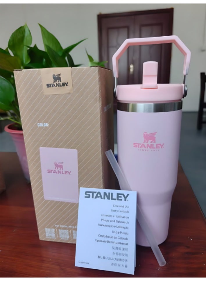 stanley IceFlow 2.0 Flip Straw Tumbler | With Handle | Twist-On Lid and Flip-Up Straw | Leak-Resistant Water Bottle | Insulated Stainless Steel | BPA-Free | Pink | 1-Pack | 30 oz - Image 1