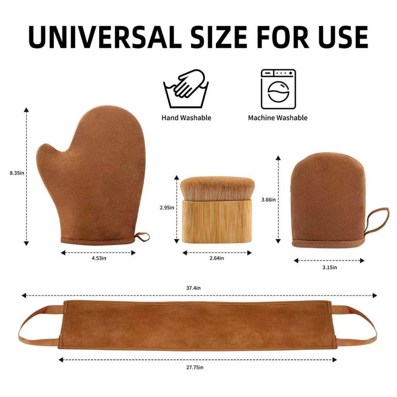 FUNAN Self Tanning Applicator Kit with Tanning Glove for Self Tan Mitt, Back Lotion Applicator, Mini Mitt and Ultra Soft Self Tanner Brush Bamboo Kabuki Brush, Brown - Image 2