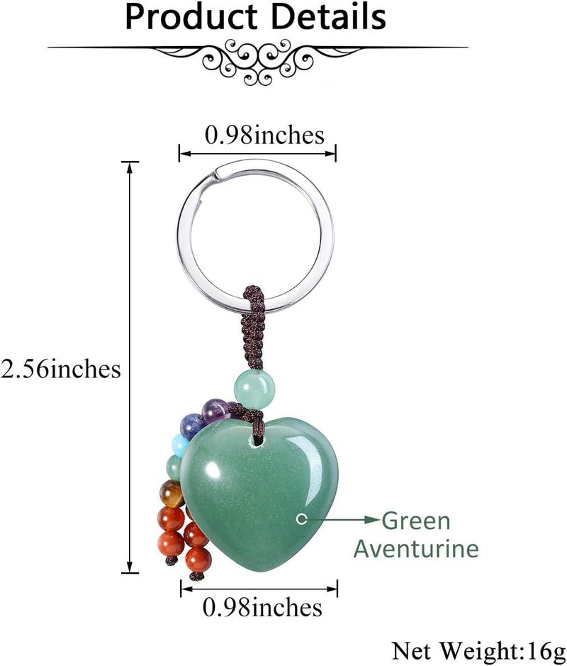 CrystalTears Chakra Healing Crystal Keychain with Green Aventurine Heart Pendant - Image 5