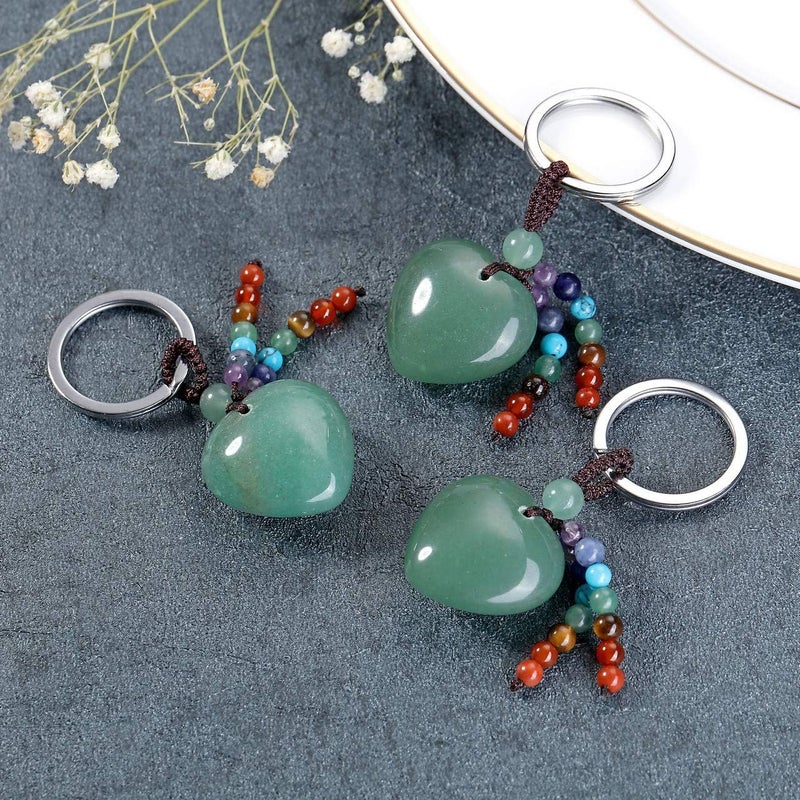 CrystalTears Chakra Healing Crystal Keychain with Green Aventurine Heart Pendant - Image 3