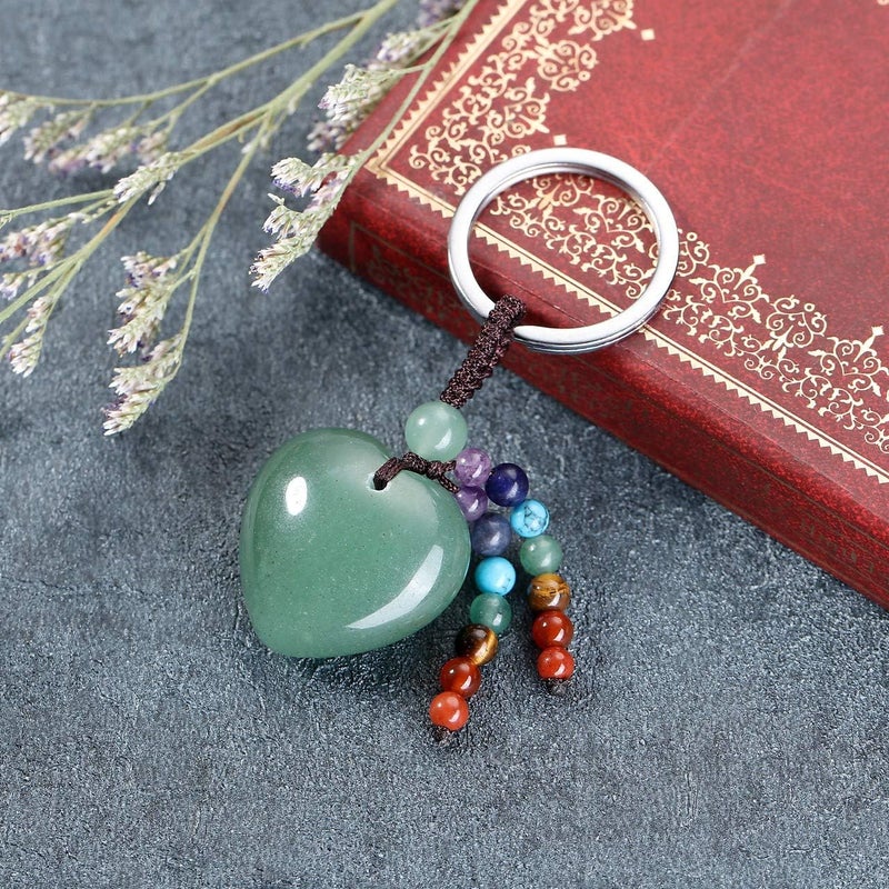 CrystalTears Chakra Healing Crystal Keychain with Green Aventurine Heart Pendant - Image 2