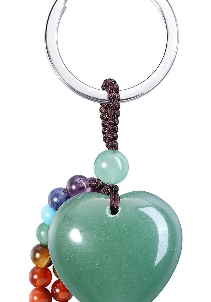 CrystalTears Chakra Healing Crystal Keychain with Green Aventurine Heart Pendant - Image 1