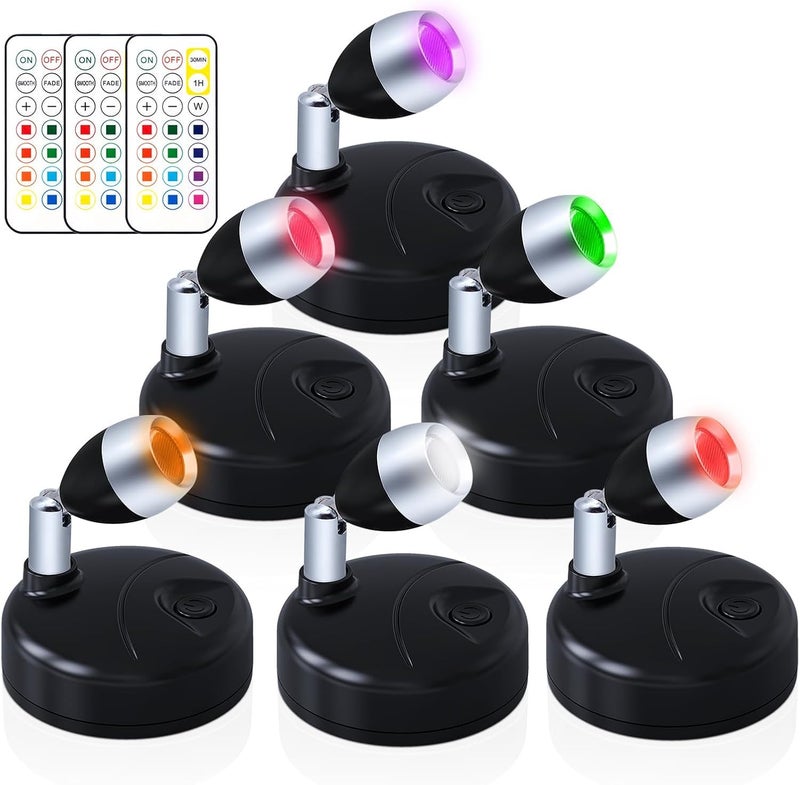 HFCDL Wireless LED Spotlight Indoor Color Changing Battery Operated Mini Up Light Stick On Anywher with Timer & Dimmer 60 Lumens 13 RGB Colour for Display Artwork Home Decor - Image 1