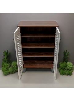 Sabir & Bros Furniture LLC SBF Wooden Shoe Cabinet with 2 Doors, 4-Tier Storage Shoe Organizer, Malaysian Design, Shoe Rack for Hallway and Living Room, Grey Brown  - Image 4