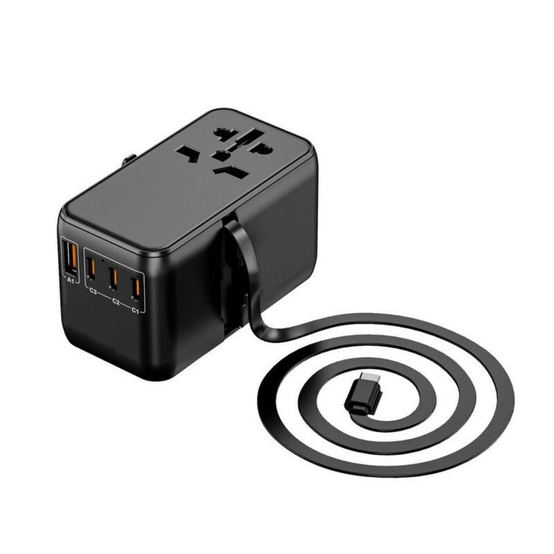 ADONIT Universal 85W GaN Travel Adapter | International Wall Charger w/ Retractable USB-C Cable, PD 85W Ultra Fast, 3xUSB-C, 1xUSB-A, EU/UK/USA/AUS Plug, for Macbooks, laptops, tablets, phones - Black Black - Image 2