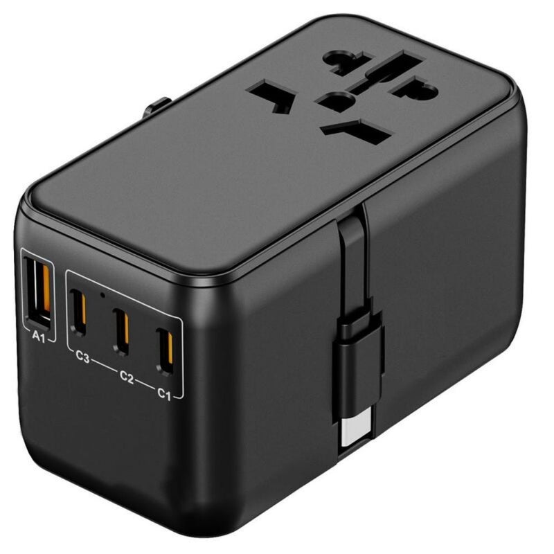 ADONIT Universal 85W GaN Travel Adapter | International Wall Charger w/ Retractable USB-C Cable, PD 85W Ultra Fast, 3xUSB-C, 1xUSB-A, EU/UK/USA/AUS Plug, for Macbooks, laptops, tablets, phones - Black Black - Image 4
