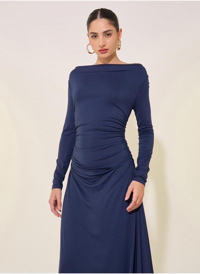 Take Two Solid Boat Neck Long Sleeve Midi Dress  - Image 3