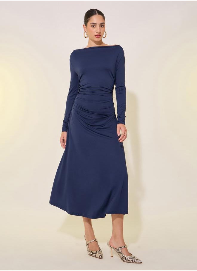 Take Two Solid Boat Neck Long Sleeve Midi Dress  - Image 2