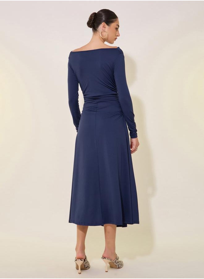 Take Two Solid Boat Neck Long Sleeve Midi Dress  - Image 5