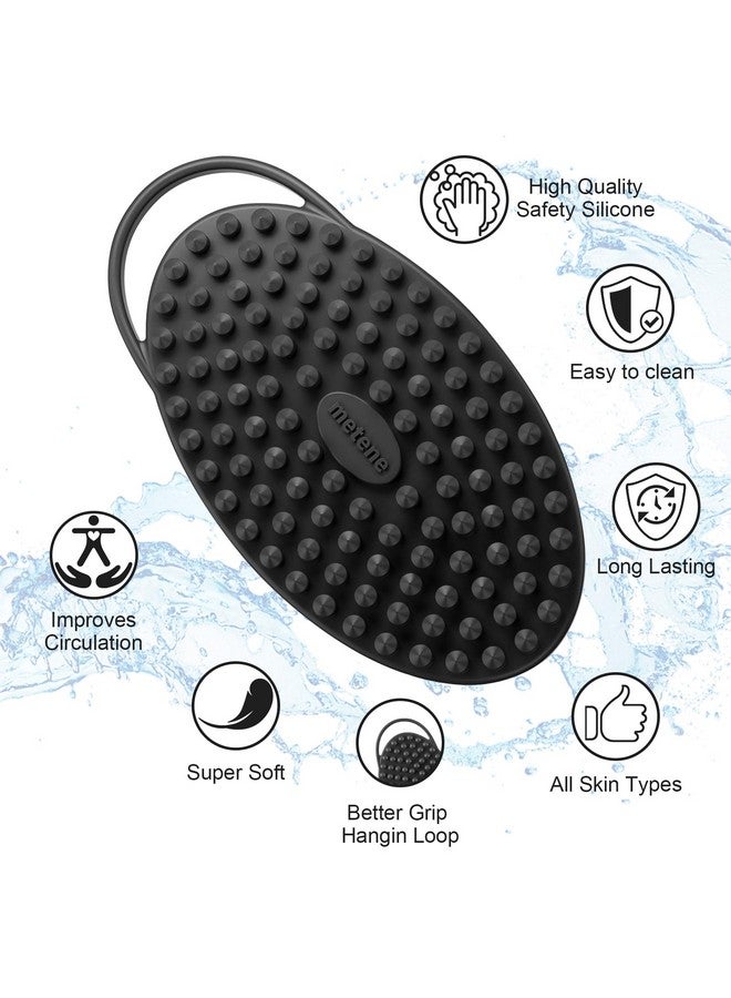 Metene Silicone Body Scrubber Exfoliating Body Scrubber For Use In Showerlathers Well Long Lasting Soft Body Scrubber For Shower And Bath Skincare Routine(Black With Loop) - Image 2