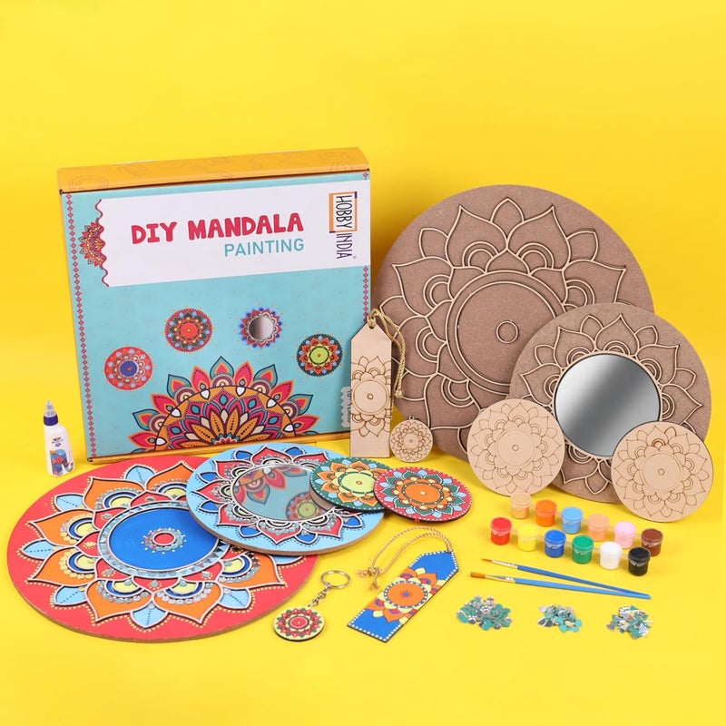 HOBBY INDIA DIY Mandala Painting Kit Coasters Rangoli Art and Craft Kit for Girls Boys 1012 Years Coaster DIY Kit Set of 6 Festive Gifting Home Decor - Image 1