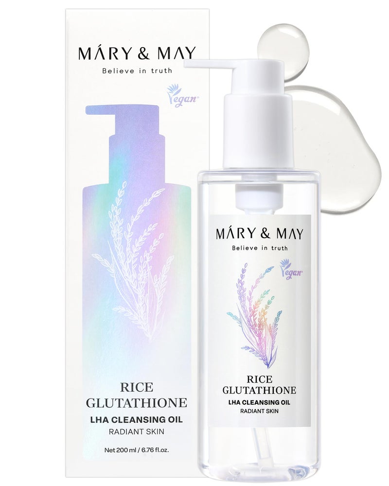 MARY & MAY MaryMay Rice Glutathione LHA Cleansing Oil Korean Oil Cleanser for Blackheads Pores Waterproof Makeup Sunscreen Remover OiltoMilk Emulsifying Exfoliation for Sensitive Skin 676 fl oz - Image 2