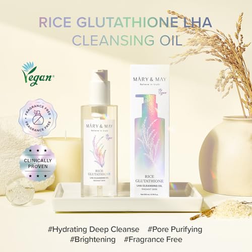 MARY & MAY MaryMay Rice Glutathione LHA Cleansing Oil Korean Oil Cleanser for Blackheads Pores Waterproof Makeup Sunscreen Remover OiltoMilk Emulsifying Exfoliation for Sensitive Skin 676 fl oz - Image 3