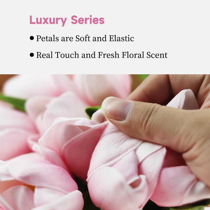 Buart Artificial Tulip in Bulk for Home Kitchen Wedding Bridal Bouquet Fake Flowers for Valentine's Day Mother's Day Easter Table Centerpieces Decorations(Large Size Pink Real-touch 12pcs) - Image 2