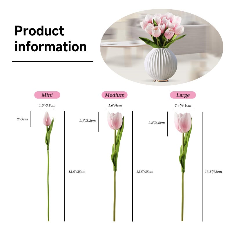 Buart Artificial Tulip in Bulk for Home Kitchen Wedding Bridal Bouquet Fake Flowers for Valentine's Day Mother's Day Easter Table Centerpieces Decorations(Large Size Pink Real-touch 12pcs) - Image 4