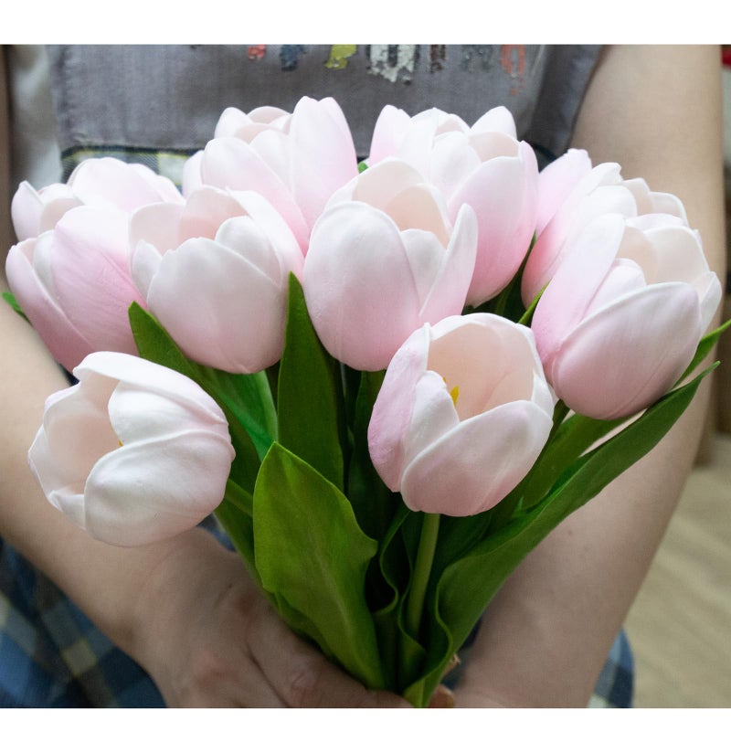 Buart Artificial Tulip in Bulk for Home Kitchen Wedding Bridal Bouquet Fake Flowers for Valentine's Day Mother's Day Easter Table Centerpieces Decorations(Large Size Pink Real-touch 12pcs) - Image 5