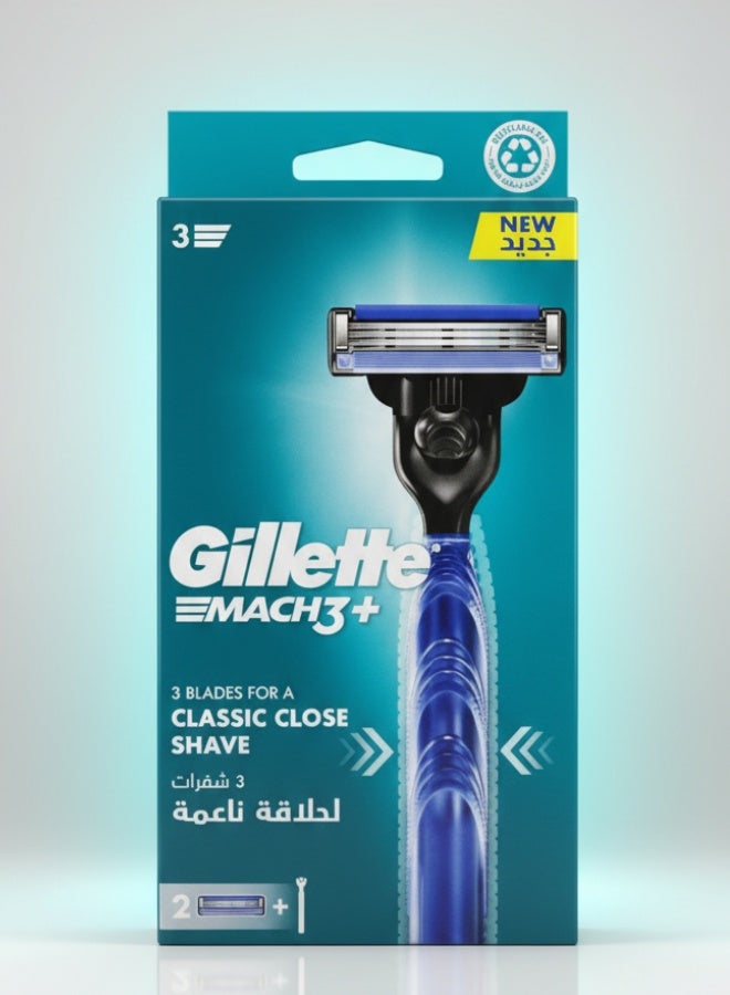 Gillette Mach 3 Plus Razor Blades Refill Pack 3 Blades for Classic Close Comfortable Shave Smooth Skin