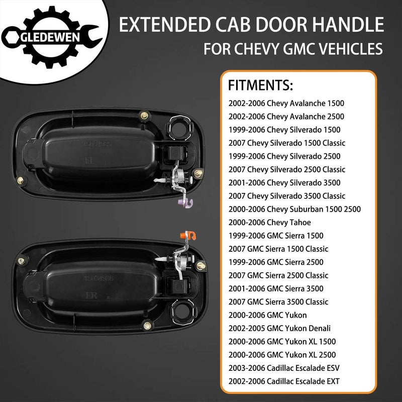 Gledewen Exterior Door Handle Set, Compatible with 1999-2007 Chevy Silverado Suburban Tahoe Avalanche, GMC Sierra Yukon, Cadillac Escalade, Front & Rear Left Driver & Right Passenger | 15034986 15721571 77262 - Image 2
